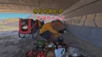 一人一狗被风吹到精疲力尽，为了躲避大风跑到桥下搭帐篷搞生活