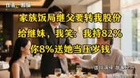 家族饭局继父要转我股份给继妹，我笑：我持82%，你那8%当压岁钱