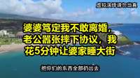 婆婆笃定我不敢离婚，老公嚣张摔下协议，我花5分钟让婆家睡大街